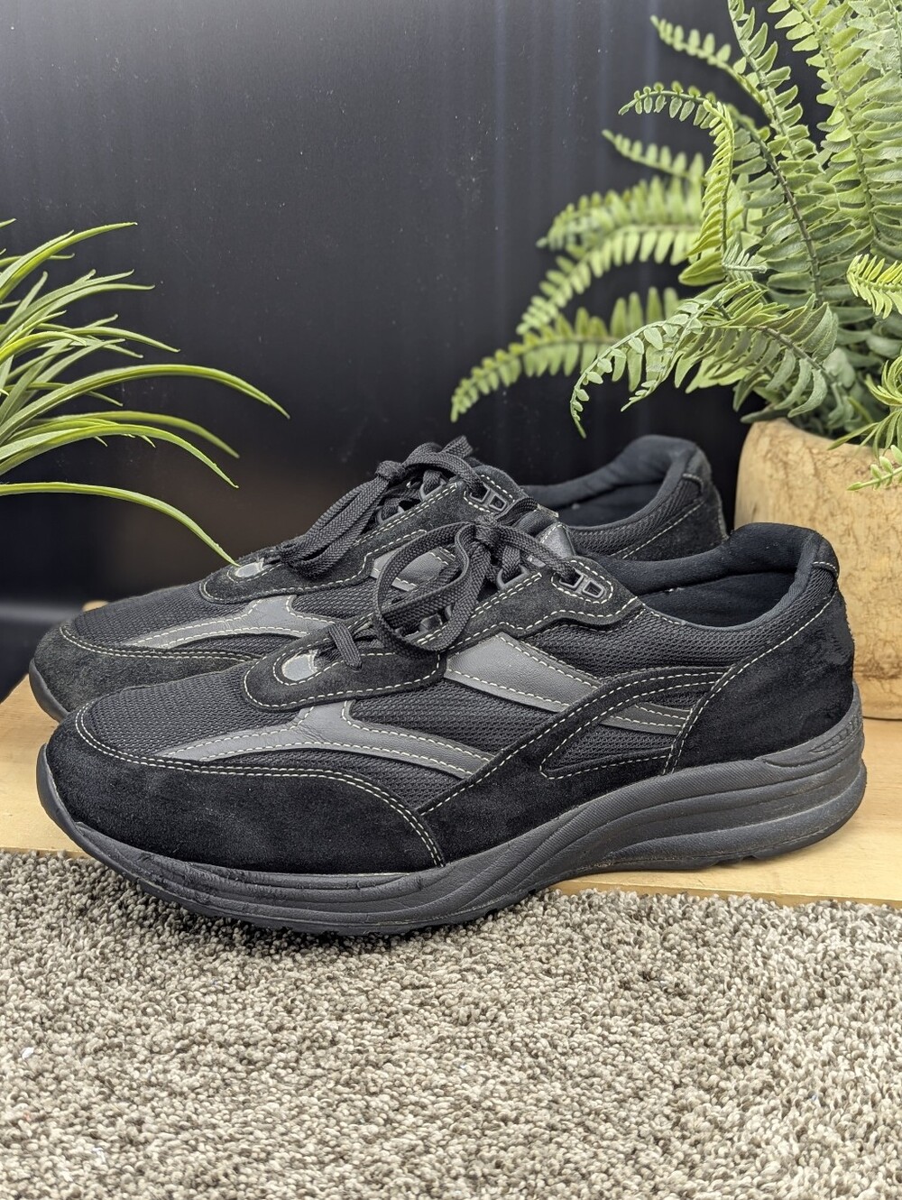 SAS Mens Size 15 Journey Black Suede Leather Walking Orthotic Shoes*****